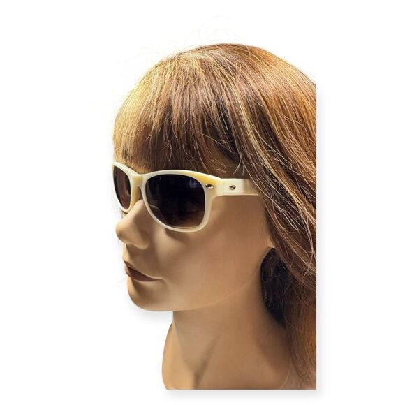 7 FOR ALL MANKIND Echo Sunglasses Square White/Ivory Frame Brown Lenses 143mm - Picture 2 of 10